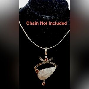 Sterling Silver Rainbow Moonstone Pendant Artisan Design w/ Champagne Accents